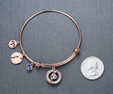 Zodiac Constellation Expandable Bangle Bracelet with Crystal Charm, Rose Gold Plated, 7"