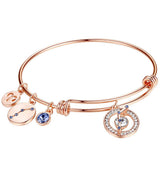 Zodiac Constellation Expandable Bangle Bracelet with Crystal Charm, Rose Gold Plated, 7"