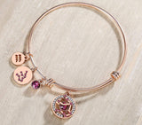 Zodiac Constellation Expandable Bangle Bracelet with Crystal Charm, Rose Gold Plated, 7"