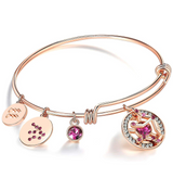 Zodiac Constellation Expandable Bangle Bracelet with Crystal Charm, Rose Gold Plated, 7"