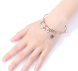 Zodiac Constellation Expandable Bangle Bracelet with Crystal Charm, Rose Gold Plated, 7"