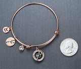 Zodiac Constellation Expandable Bangle Bracelet with Crystal Charm, Rose Gold Plated, 7"
