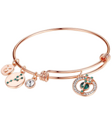 Zodiac Constellation Expandable Bangle Bracelet with Crystal Charm, Rose Gold Plated, 7"