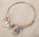 Zodiac Constellation Expandable Bangle Bracelet with Crystal Charm, Rose Gold Plated, 7"