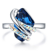 Wish Stone Adjustable Open Ring with Crystal, Rose Gold or Silver-Tone
