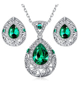 Teardrop Filigree Vintage-Style Earring and Necklace Set, Silver-Tone