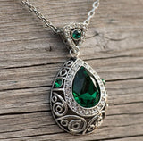Teardrop Filigree Vintage-Style Earring and Necklace Set, Silver-Tone
